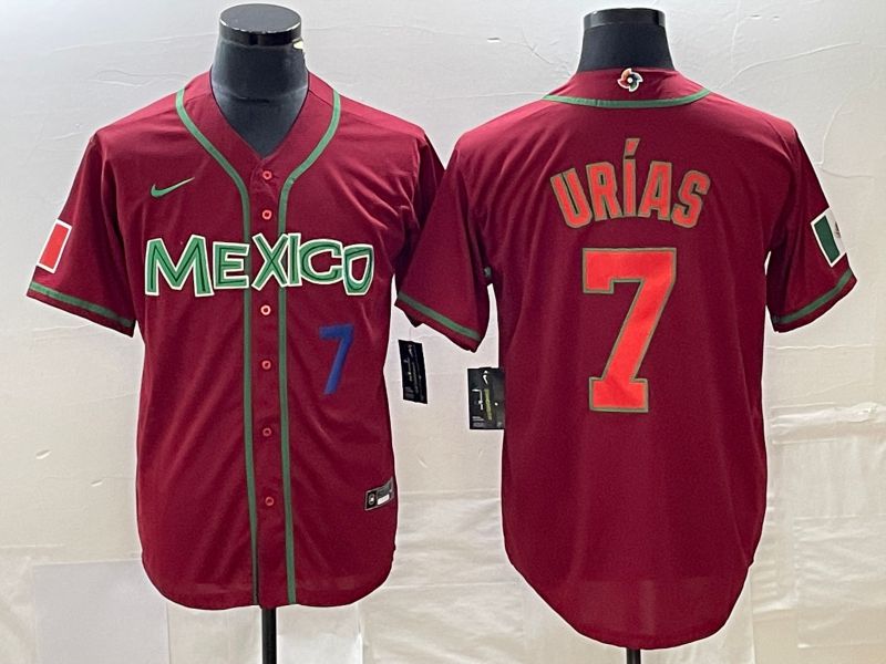 Men 2023 World Cub Mexico 7 Urias Red orange Nike MLB Jersey6